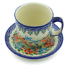 Polish Pottery Cup with Saucer 7 oz Ring Of Flowers UNIKAT