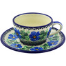 Polish Pottery Cup with Saucer 7 oz Scarlet Pimpernel Flower