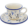 Polish Pottery Cup with Saucer 7 oz Soaring Swallows UNIKAT