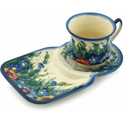 Polish Pottery Cup with Saucer 7 oz Spring Bouquet UNIKAT