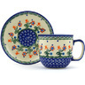 Polish Pottery Cup with Saucer 7 oz Spring Flowers