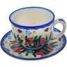 Polish Pottery Cup with Saucer 7 oz Spring  Garden Berries UNIKAT