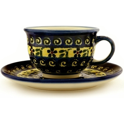 Polish Pottery Cup with Saucer 7 oz Stargazer Fields