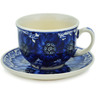 Polish Pottery Cup with Saucer 7 oz Sugar Cobalt Poppies