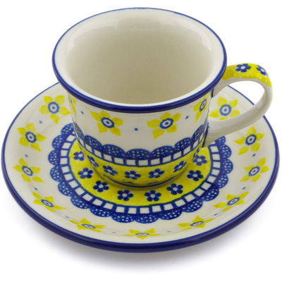 Polish Pottery Cup with Saucer 7 oz Sunshine