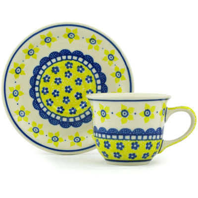 Polish Pottery Cup with Saucer 7 oz Sunshine