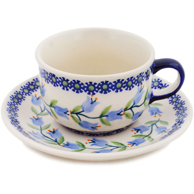 Polish Pottery Cup with Saucer 7 oz Sweet Dreams