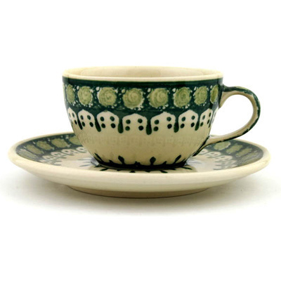 Polish Pottery Cup with Saucer 7 oz Sweet Pea