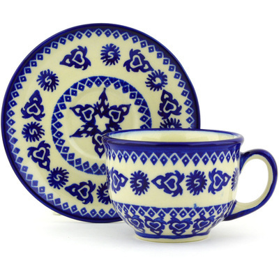 Polish Pottery Cup with Saucer 7 oz Sword Of Hearts