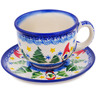 Polish Pottery Cup with Saucer 7 oz Twinkle Twinkle Little Gnome