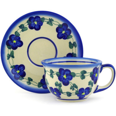 Polish Pottery Cup with Saucer 7 oz UNIKAT