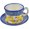 Polish Pottery Cup with Saucer 7 oz When Life Gives You Lemons