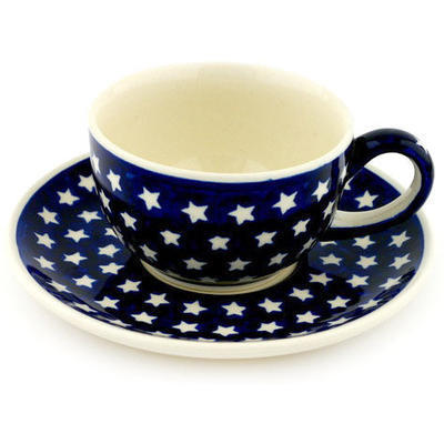 Polish Pottery Cup with Saucer 8 oz America The Beautiful