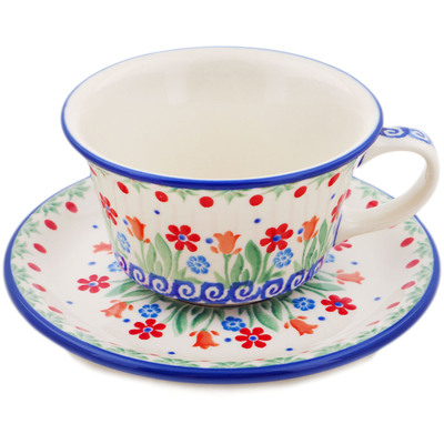 Polish Pottery Cup with Saucer 8 oz Babcia&#039;s Garden