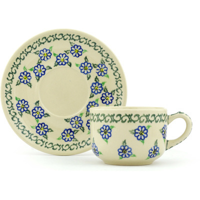 Polish Pottery Cup with Saucer 8 oz Classic Daisy