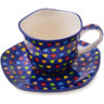 Polish Pottery Cup with Saucer 8 oz Colourful Dot Show UNIKAT