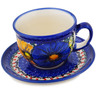 Polish Pottery Cup with Saucer 8 oz Festive Garden UNIKAT
