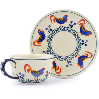 Polish Pottery Cup with Saucer 8 oz