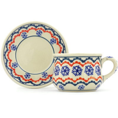 Polish Pottery Cup with Saucer 8 oz