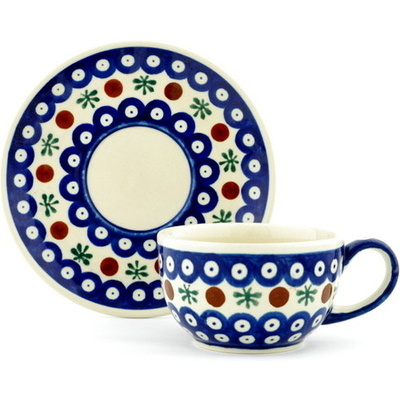 Polish Pottery Cup with Saucer 8 oz Mosquito