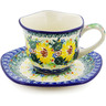 Polish Pottery Cup with Saucer 8 oz Yellow Garden UNIKAT