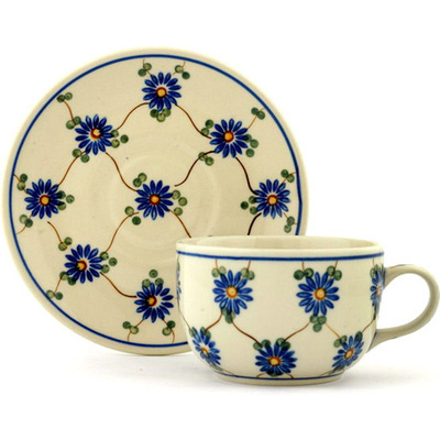 Polish Pottery Cup with Saucer 9 oz Aster Trellis