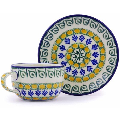 Polish Pottery Cup with Saucer 9 oz Autumn Weatfields