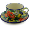 Polish Pottery Cup with Saucer 9 oz Breathtaking UNIKAT