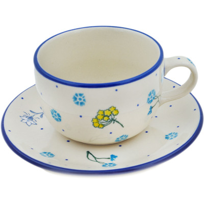 Polish Pottery Cup with Saucer 9 oz Caught In The Wind