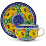 Polish Pottery Cup with Saucer 9 oz Enchanted Spring UNIKAT