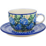 Polish Pottery Cup with Saucer 9 oz English Rose UNIKAT
