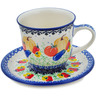 Polish Pottery Cup with Saucer 9 oz Glorious Sequence UNIKAT