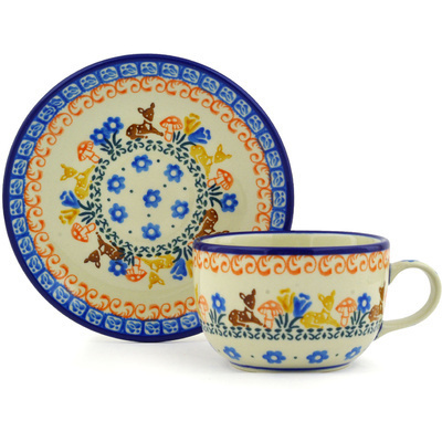 Polish Pottery Cup with Saucer 9 oz