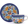 Polish Pottery Cup with Saucer 9 oz Ocean Whisper UNIKAT