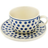 Polish Pottery Cup with Saucer 9 oz Polka Dot Delight