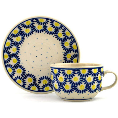 Polish Pottery Cup with Saucer 9 oz Radiant Scales