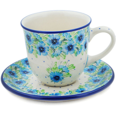 Polish Pottery Cup with Saucer 9 oz Springing Into Spring UNIKAT