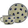 Polish Pottery Cup with Saucer 9 oz Wild Blueberry