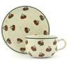 Polish Pottery Cup with Saucer 9 oz Wild Cherry