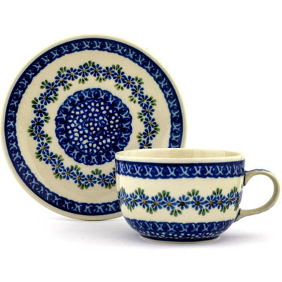 Polish Pottery Cup with Saucer 9 oz Wildflower Garland