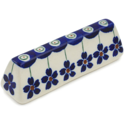 Polish Pottery Cutlery Rest 3&quot; Flowering Peacock