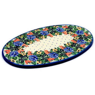 Polish Pottery Cutting Board 10&quot; Dotted Floral Wreath UNIKAT