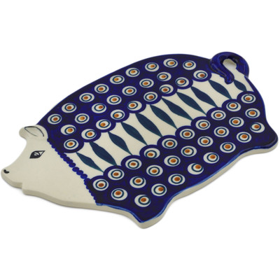 Polish Pottery Cutting Board 10" Peacock Leaves