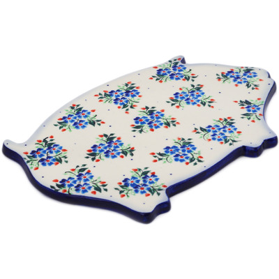 Polish Pottery Cutting Board 11&quot; Blue Bunches UNIKAT