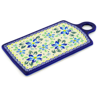 Polish Pottery Cutting Board 11&quot; Blue Clematis