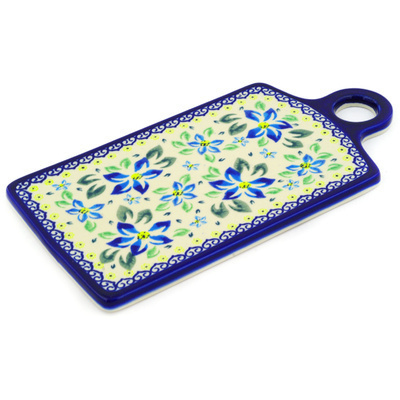 Polish Pottery Cutting Board 11" Blue Clematis