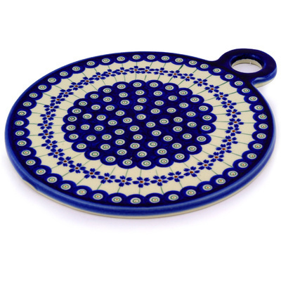 Polish Pottery Cutting Board 11&quot; Flowering Peacock