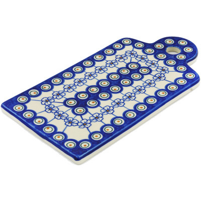 Polish Pottery Cutting Board 11&quot; Flowering Peacock