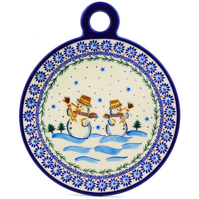 Polish Pottery Cutting Board 11&quot; Friendly Snowmen