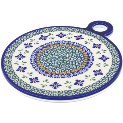 Polish Pottery Cutting Board 11&quot; Gingham Flowers